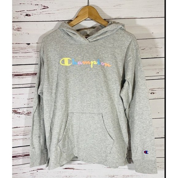 Champion Womens Middleweight Jersey Pullover Hoodie Spellout Shadow Logo Gray - Picture 1 of 7